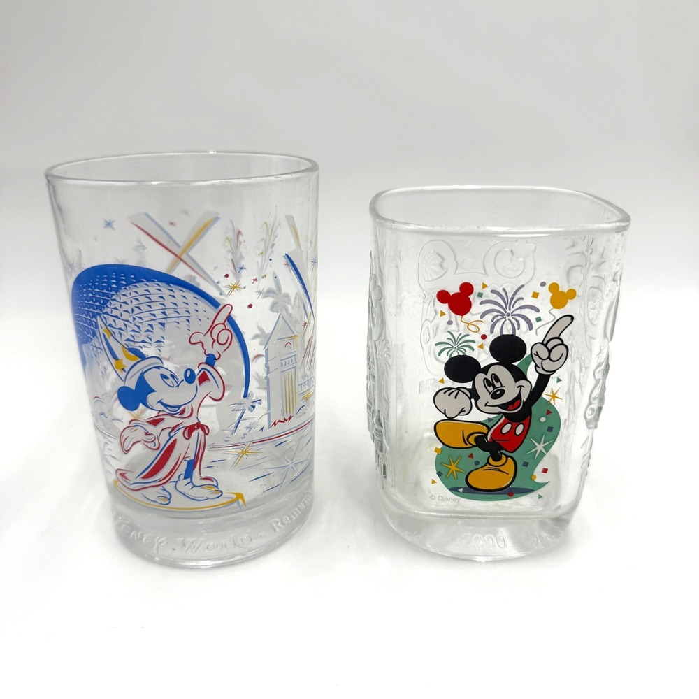 Vintage Walt Disney World Mickey Mouse Souvenir Glasses Sorcerer EPCOT Set 2